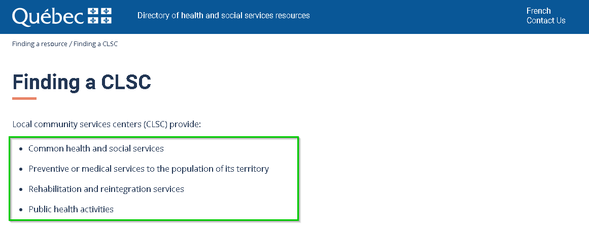 Finding a CLSC - Directory of health and social services resources